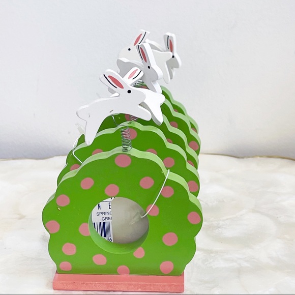 Bardwil Linens Green Pink Wood Bunny Napkin Rings - Picture 6 of 8
